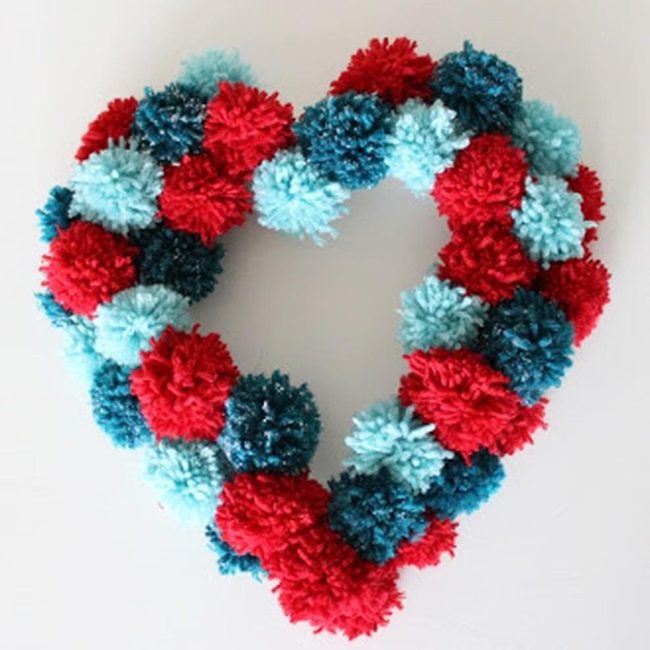 Red Pom-Pom Heart Wreath