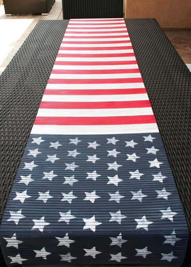Dark Woven Table, Striped Red Runner