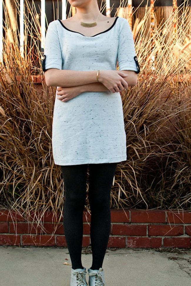 Speckled Cream Dress Gold Accents