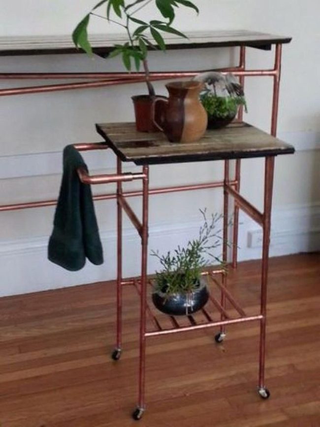 Copper Pipes With Warm Wood