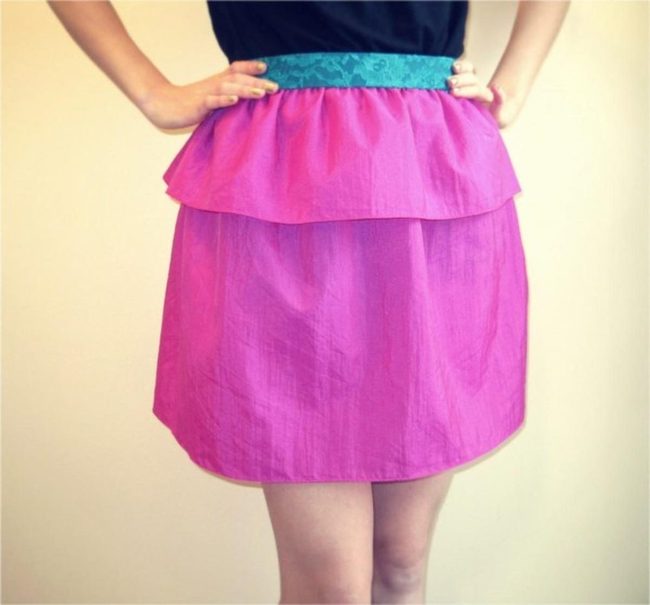 Pink Crinkled Skirt Blue Waistband