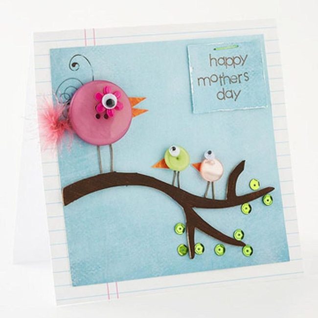 Colorful Button Birds On Branch