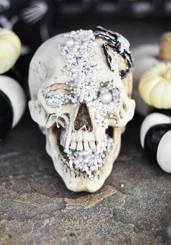 White Beads On Stone Skull