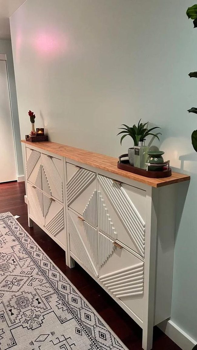 White Geometric Cabinets Dark Wood