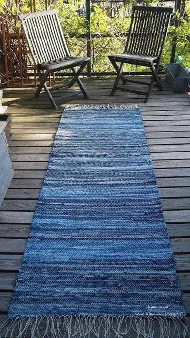 Recycled Blue Woven Outdoor Runner