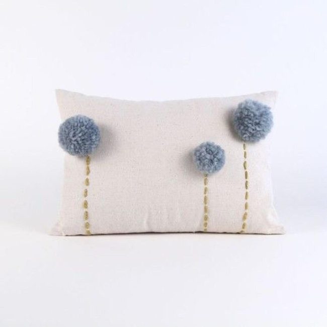 Blue Pom-Pom Cream Pillow