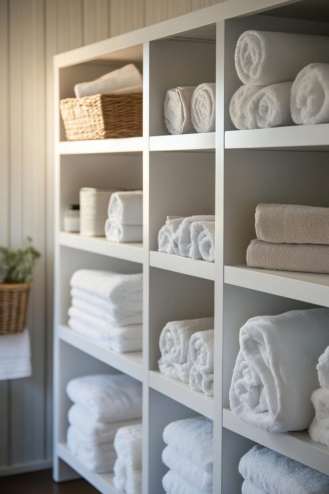 White Cubby Organization For Bathrooms