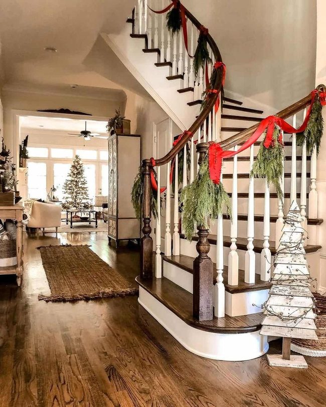 Red Ribbon Staircase Garland