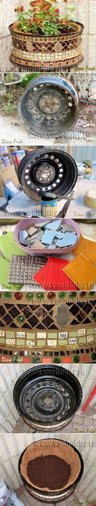 Vintage Wheel Mosaic Garden