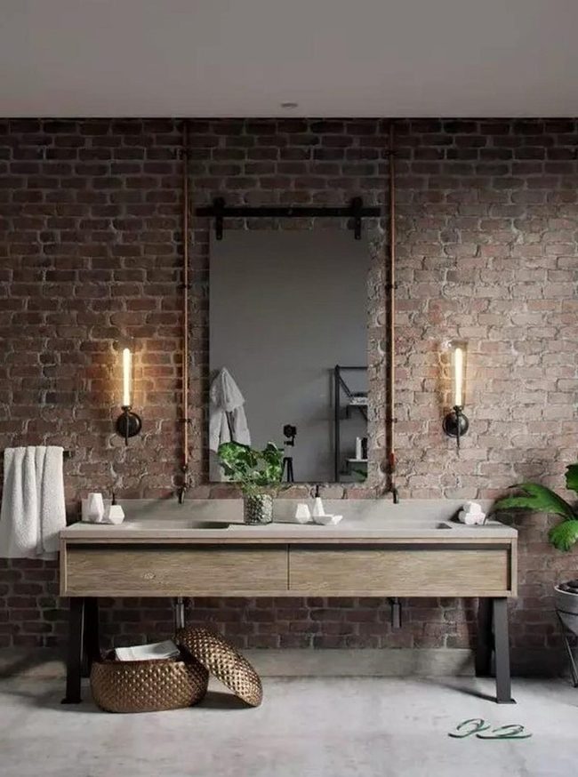 Exposed Brick Industrial Bathroom