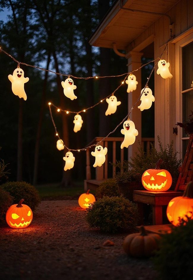 Orange Pumpkin Ghost String Lights