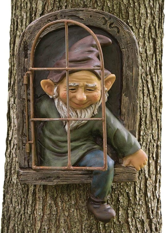 Elf Peeks From Wooden Window