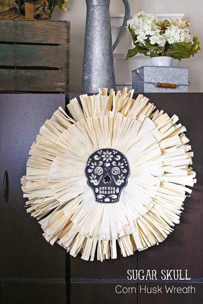 Corn Husk Skull Wreath Statement