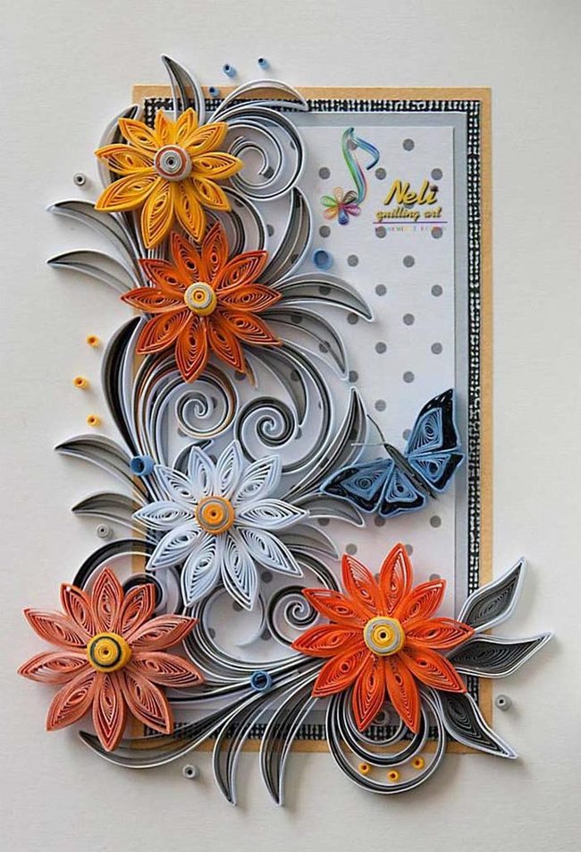 Orange Butterflies White Florals