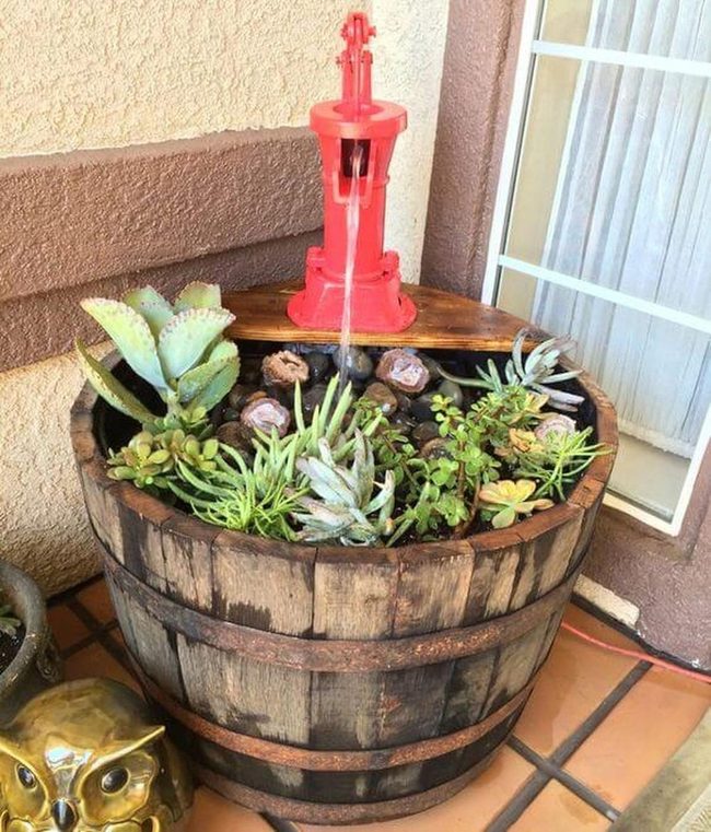 Red Pump Whiskey Barrel Planter