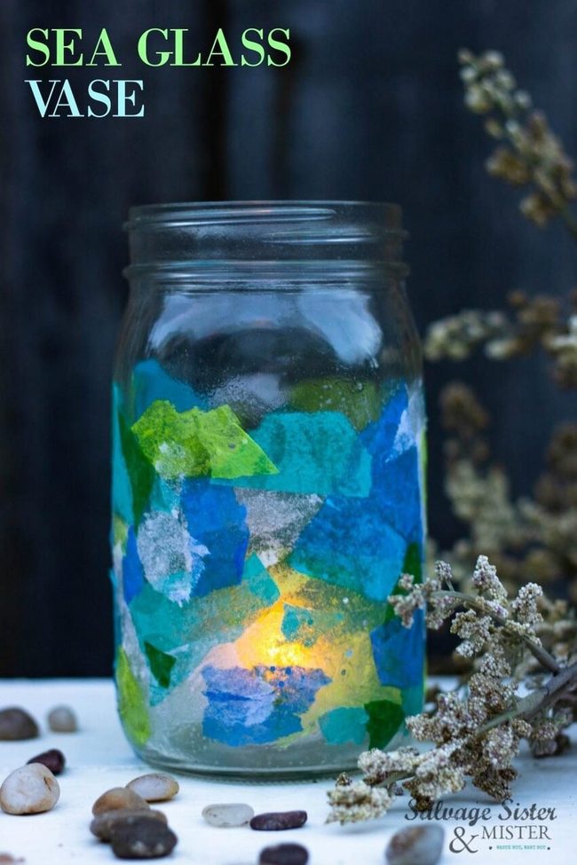 Sea Glass Mason Jar Light