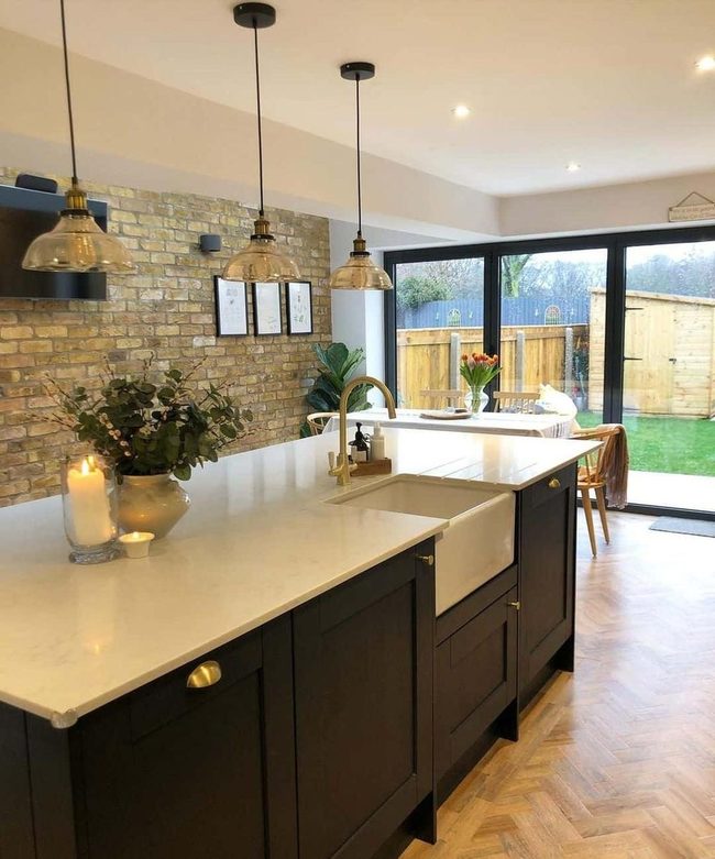 Herringbone Wood With Exposed Brick