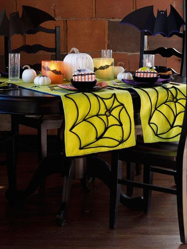 Yellow Tablecloth Spider Web Halloween