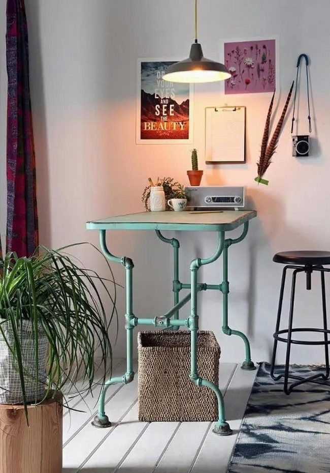 Mint Pipe Workspace With Botanical Touches