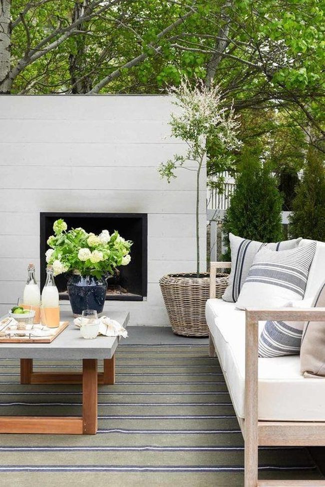 Black Fireplace White Patio