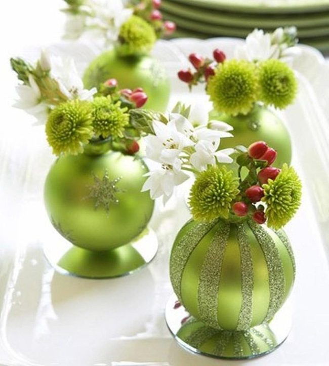 Green Sparkle Vases With Berries