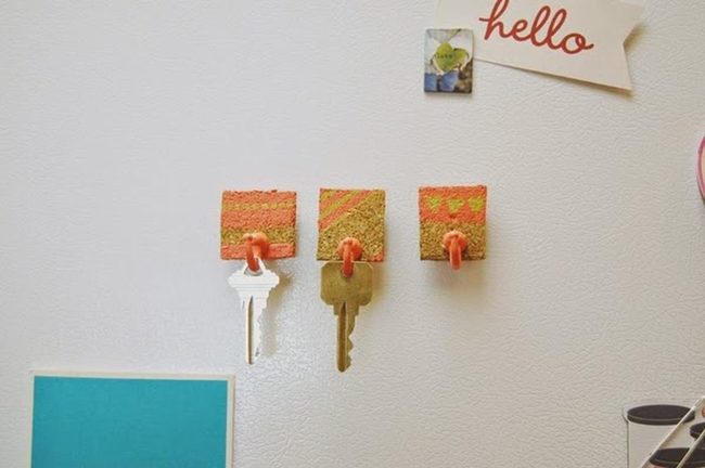 Orange Gold Key Hooks White