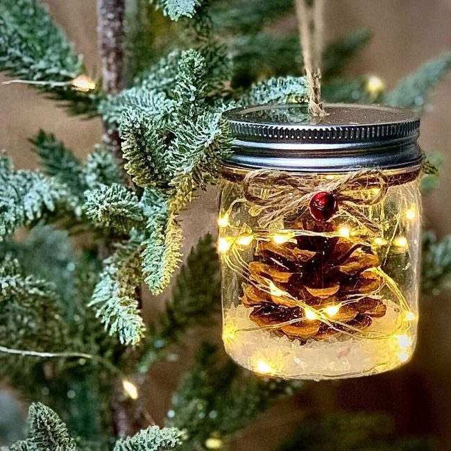 Pinecone Jars With Glittery Snow