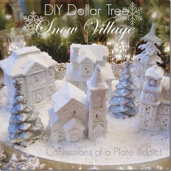 Glittered White Village Lights