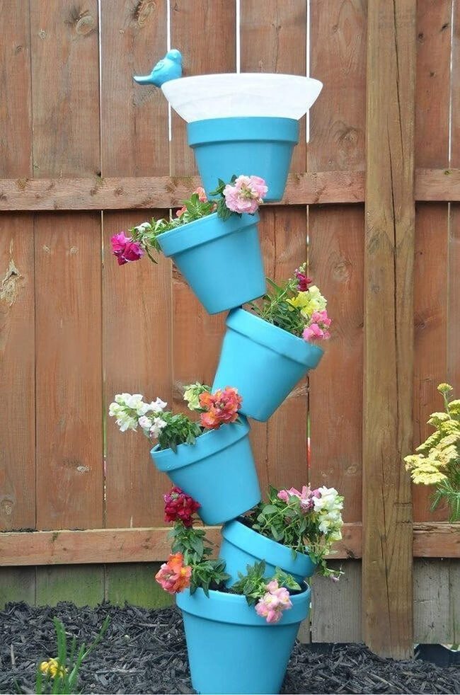 Flowered Birdbath Garden Tower