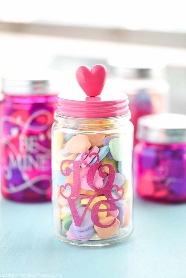 Colorful Heart Candies In Glass