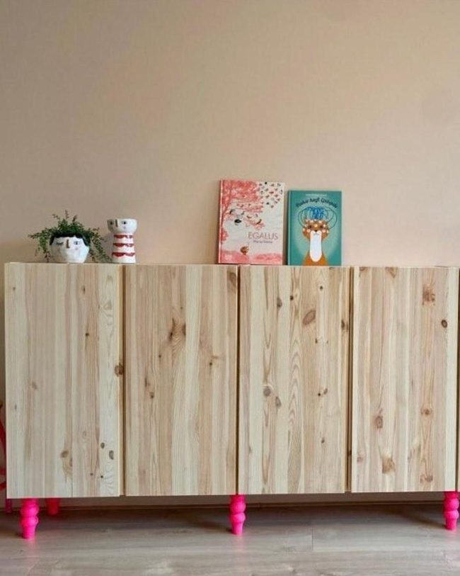 Pink Legs Elevate Pine Storage Cabinet