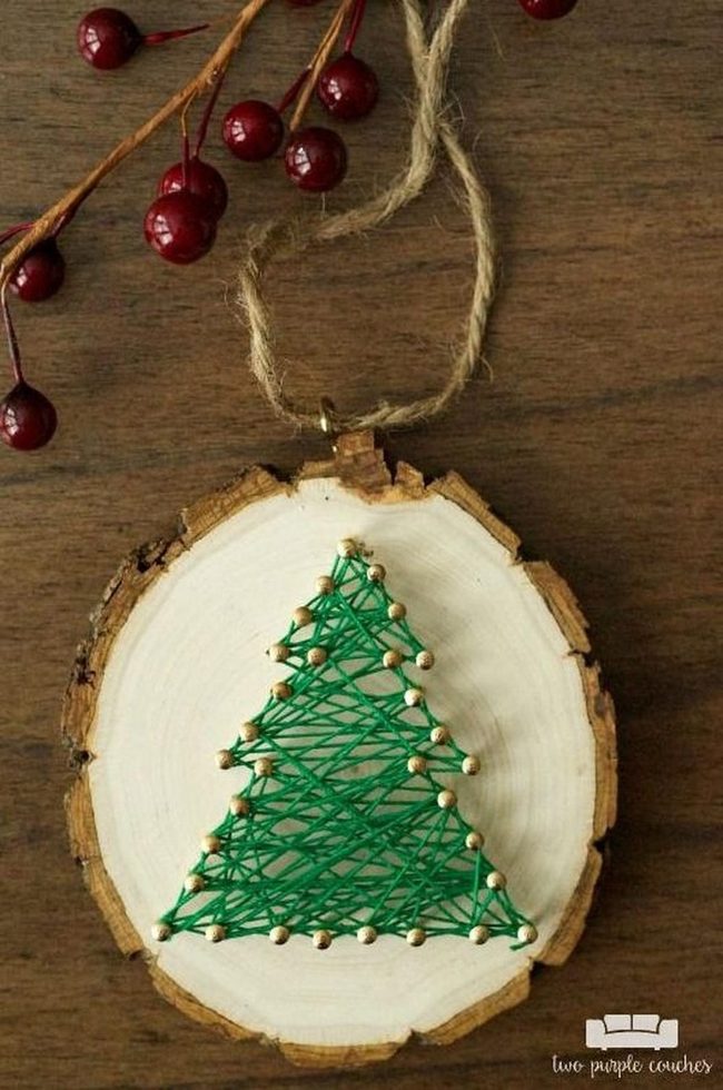 Green Thread Tree On Natural Wood