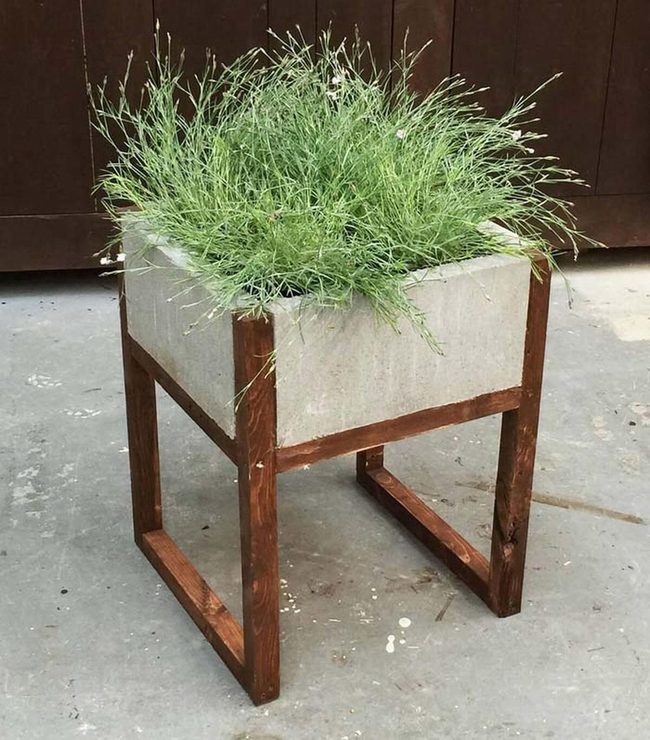 Concrete And Wood Planter