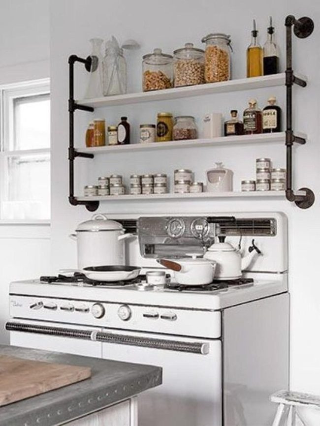 Dark Metal Pipes White Kitchen