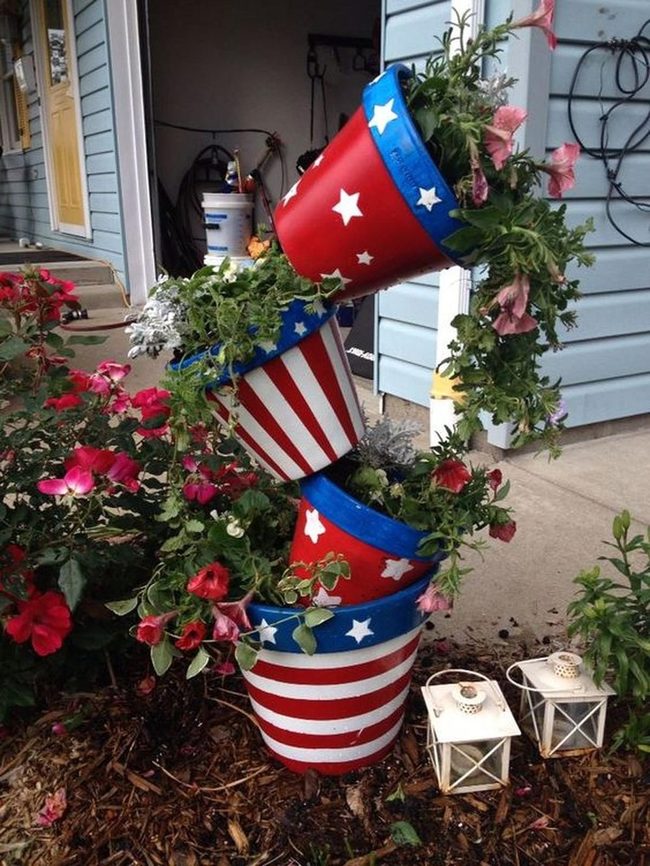 Patriotic Striped Tiered Planter