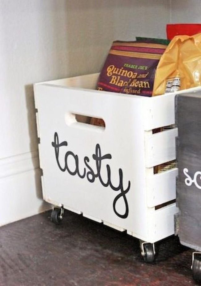 White Wheeled Crates, Colorful Snacks