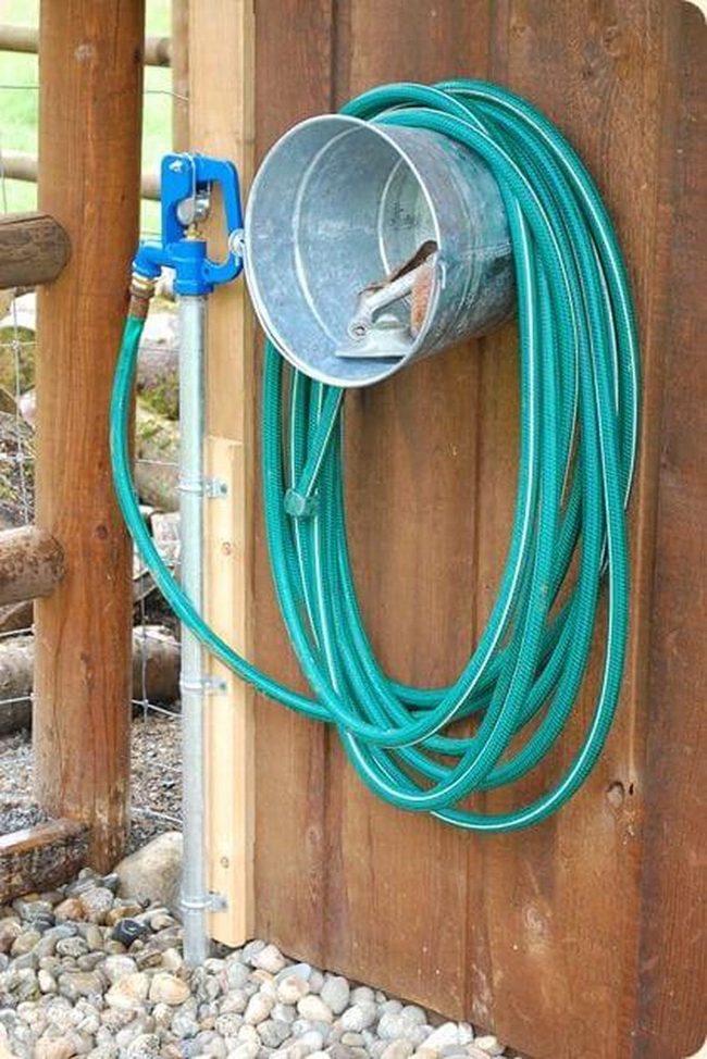 Metallic Bucket, Green Hose Storage