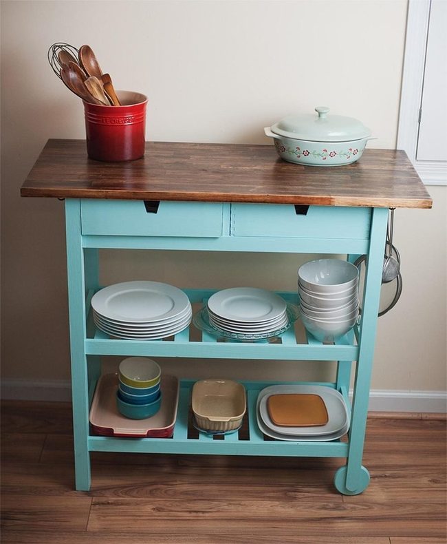 Blue Frame Red Utensil Cart
