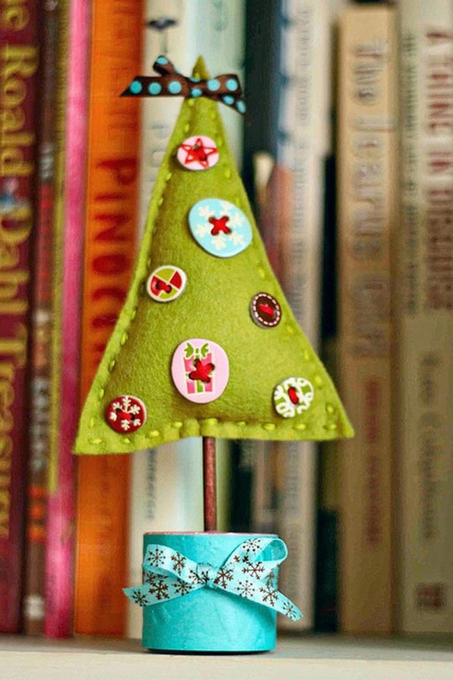 Green Felt Trees With Button Stars