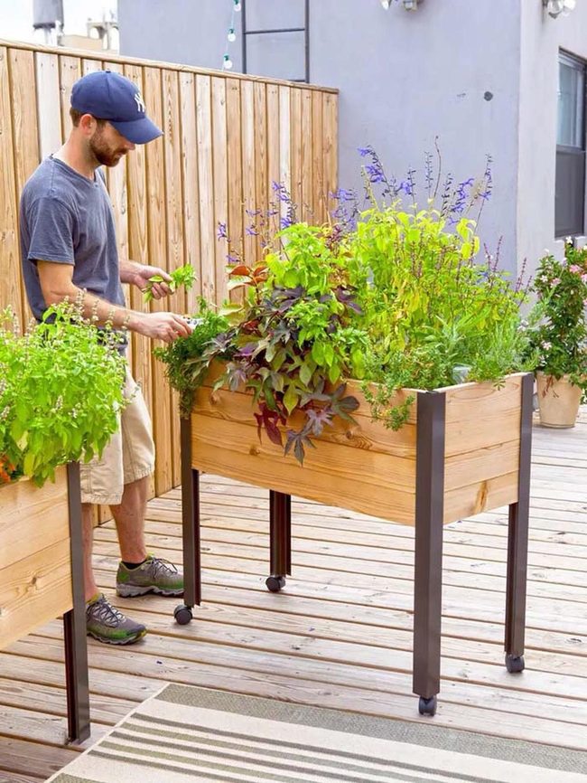 Mobile Wood Planters Industrial Style