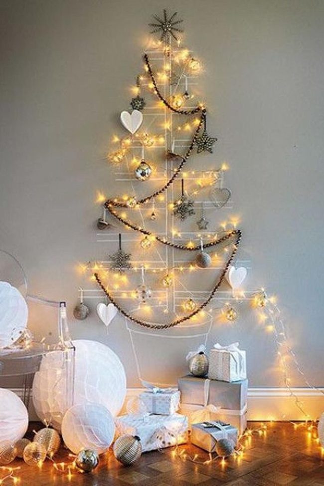 White Metal Tree With Warm Golden Lights