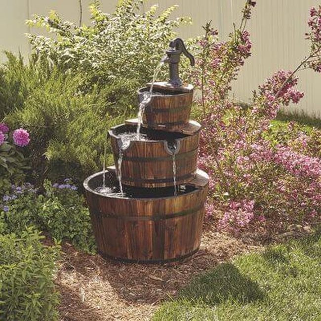 Cascading Wooden Barrel Fountain