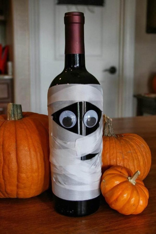 Googly-Eyed Mummy Wine Bottle