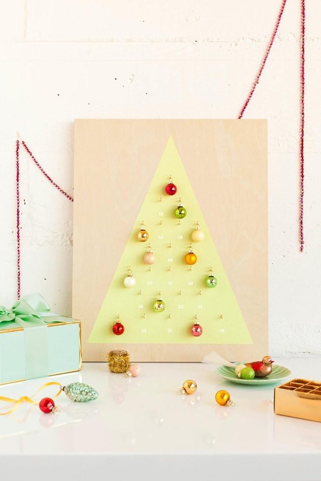 Yellow Triangle Wood With Red Baubles