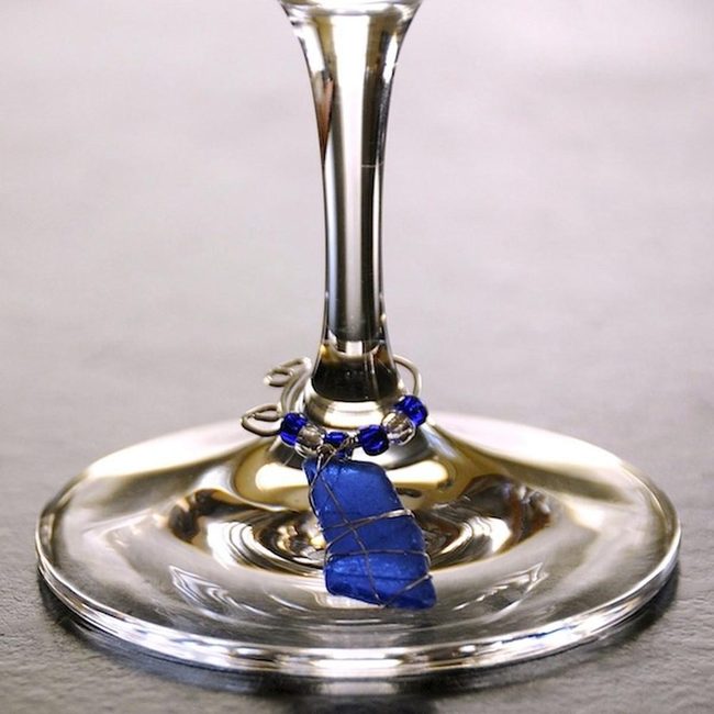 Blue Stone Silver Glass Charm