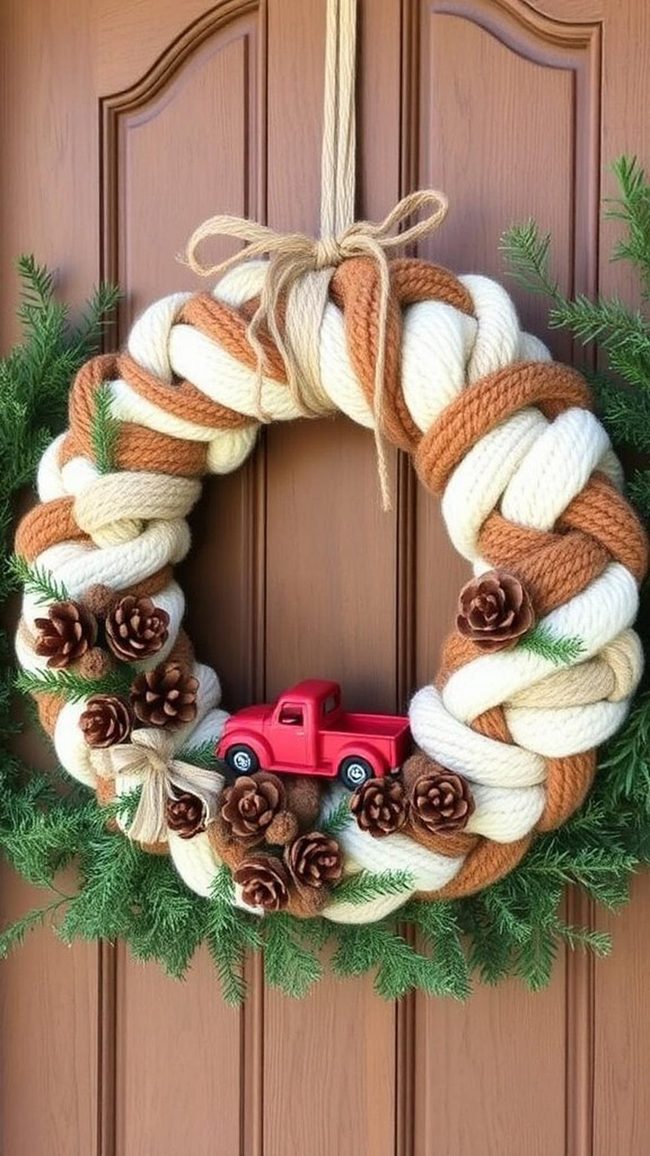 Cream and Brown Yarn Wreath