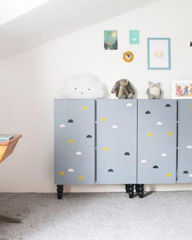 Polka Dot Gray Cabinets On Wheels
