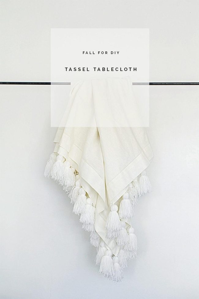 White Linen Tablecloth With Handwoven Tassels