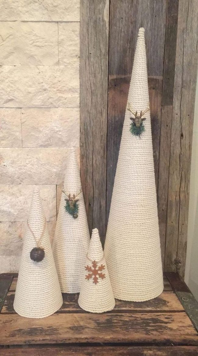White Rope Cone Ornaments