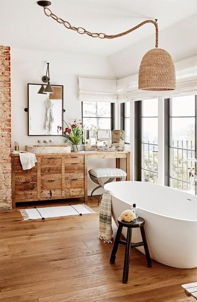 White Tub, Wooden Warmth, Black Accents